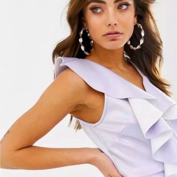 ASOS DESIGN plunge ruffle midi dress with waterfall skirt Cosmic sky, Size US 4 - Picture 5 of 7